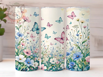 Watercolor Butterfly Meadow 20oz Tumbler, Watercolor Style, Butterfly Motif, Meadow Scene, Floral Accent, Sublimation Wrap, 20oz Tumbler, Whimsical Charm Sublimation Lara' s Designs 