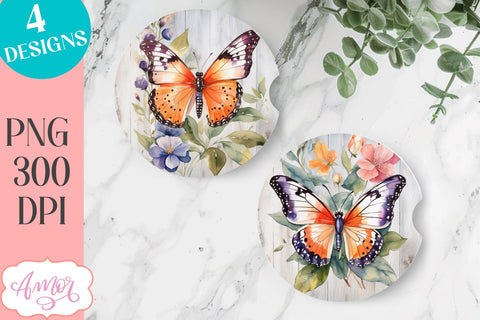 Watercolor butterfly PNG designs for car coaster sublimation Sublimation Amorclipart 