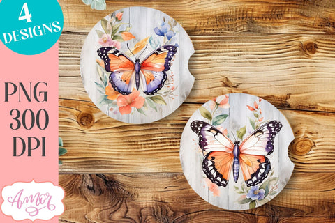 Watercolor butterfly PNG designs for car coaster sublimation Sublimation Amorclipart 