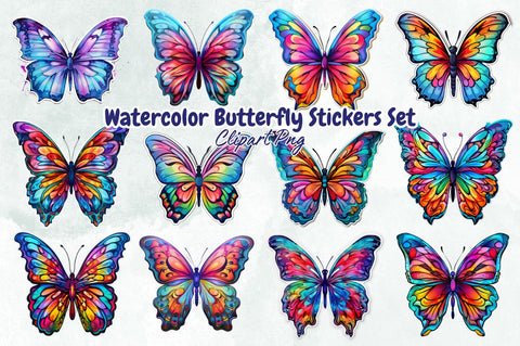 Watercolor Butterfly Stickers Bundle Sublimation Designangry 