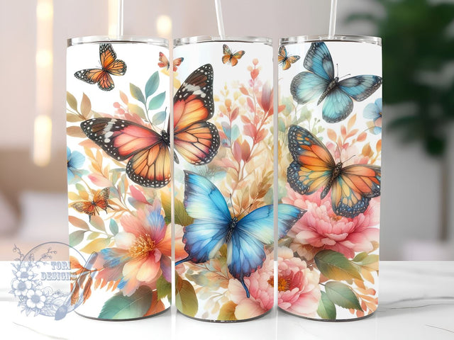 Watercolor Butterfly Tumbler Wrap, Butterfly Tumbler Wrap, Vibrant Wrap, Straight Template, Tapered, Sublimation Graphics Sublimation ToriDesigns 
