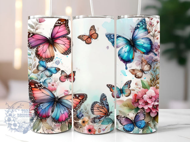 Watercolor Butterfly Tumbler Wrap, Butterfly Tumbler Wrap, Vibrant Wrap, Straight Template, Tapered, Sublimation Graphics Sublimation ToriDesigns 
