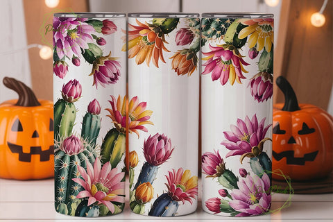 Watercolor Cactus Bloom 20oz Tumbler Sublimation PixelChick 