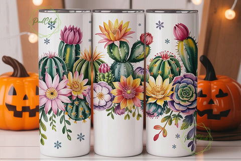 Watercolor Cactus Bloom 20oz Tumbler Sublimation PixelChick 