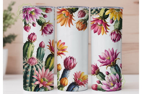 Watercolor Cactus Bloom 20oz Tumbler Sublimation PixelChick 