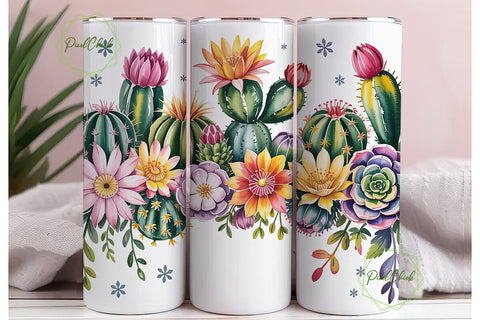 Watercolor Cactus Bloom 20oz Tumbler Sublimation PixelChick 