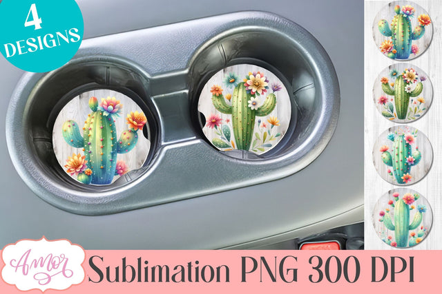 Watercolor cactus designs for car coaster sublimation SVG Amorclipart 