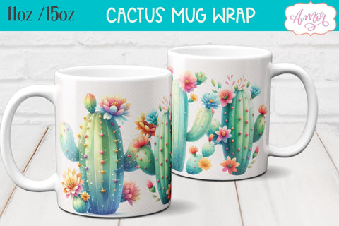 Watercolor Cactus mug wrap PNG for sublimation Sublimation Amorclipart 
