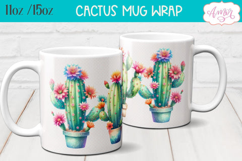 Watercolor Cactus mug wrap PNG for sublimation Sublimation Amorclipart 