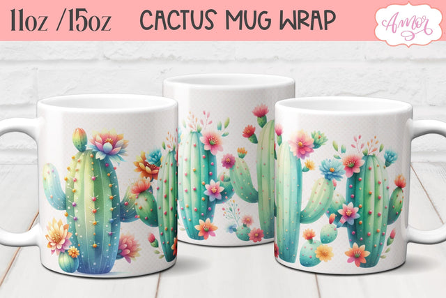 Watercolor Cactus mug wrap PNG for sublimation Sublimation Amorclipart 