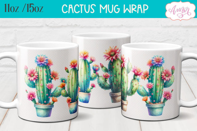 Watercolor Cactus mug wrap PNG for sublimation Sublimation Amorclipart 