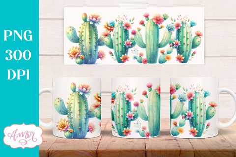 Watercolor Cactus mug wrap PNG for sublimation Sublimation Amorclipart 