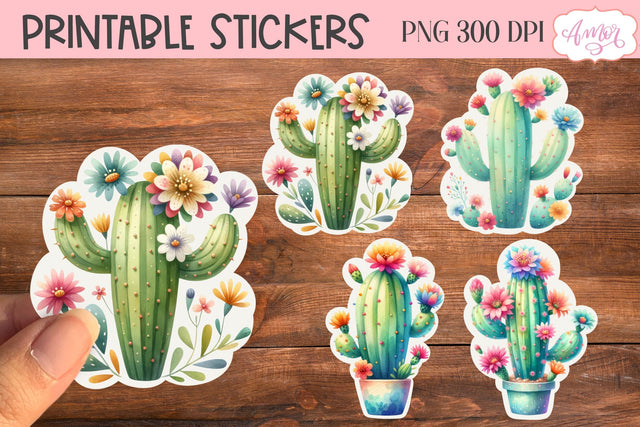 Watercolor cactus stickers for Cricut Print and Cut Sublimation Amorclipart 
