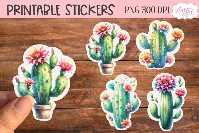 Watercolor cactus stickers for Cricut Print and Cut Sublimation Amorclipart 