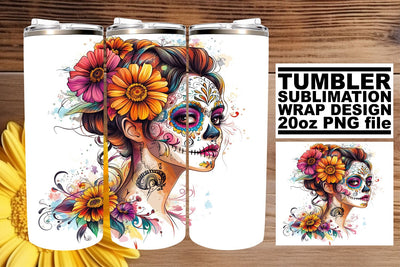 Watercolor Calavera Design Tumbler – 20oz Sublimation Sublimation afrosvg 