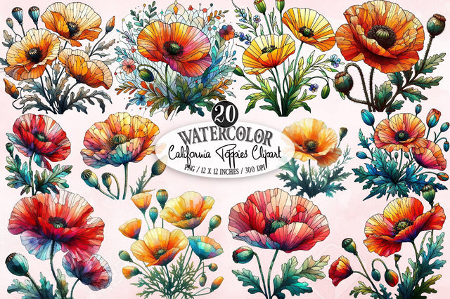 Watercolor California Poppies Clipart Sublimation SVGista 