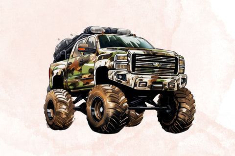 Watercolor Camo Monster Truck Sublimation Clipart Bundle Sublimation Designangry 
