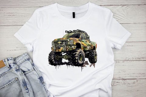 Watercolor Camo Monster Truck Sublimation Clipart Bundle Sublimation Designangry 