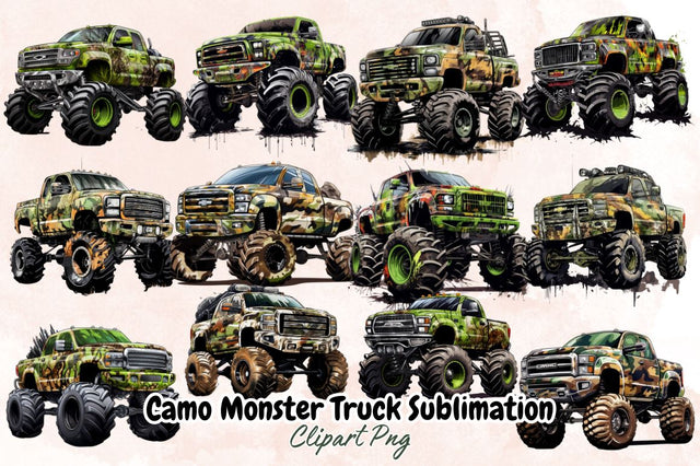 Watercolor Camo Monster Truck Sublimation Clipart Bundle Sublimation Designangry 