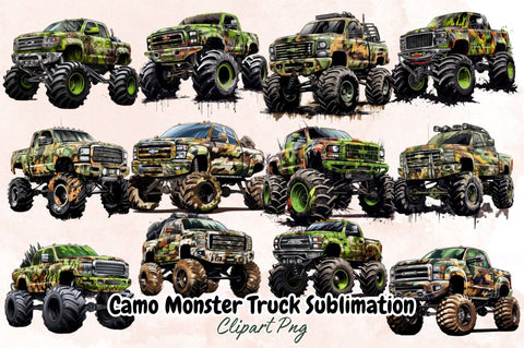 Watercolor Camo Monster Truck Sublimation Clipart Bundle Sublimation Designangry 