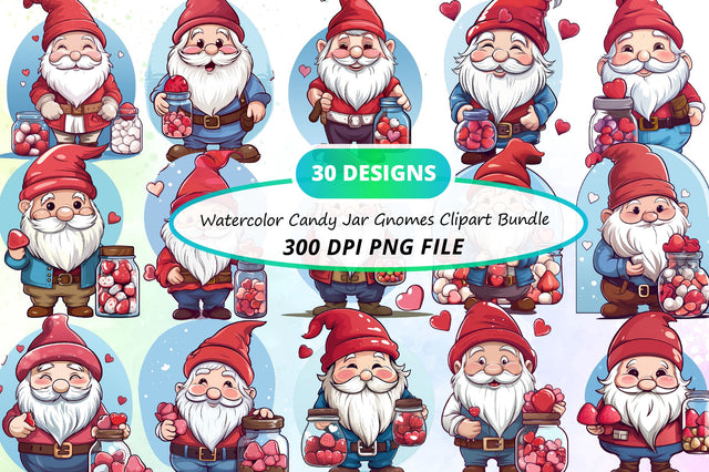Watercolor Candy Jar Gnomes Clipart Bundle Sublimation Regulrcrative 