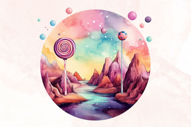 Watercolor Candy Planet Landscape Clipart Bundle Sublimation Designangry 