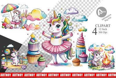 Watercolor Candy Unicorn Summer Clipart Sublimation artnoy 