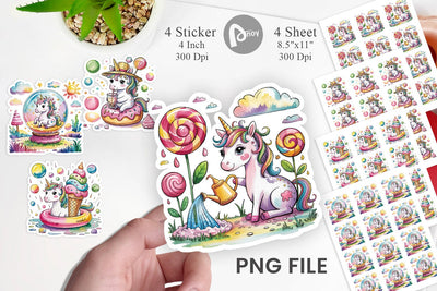 Watercolor Candy Unicorn Summer Sticker Sublimation artnoy 