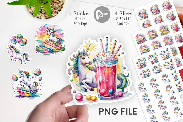 Watercolor Candy Unicorn Summer Sticker Sublimation artnoy 