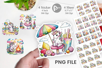 Watercolor Candy Unicorn Summer Sticker Sublimation artnoy 