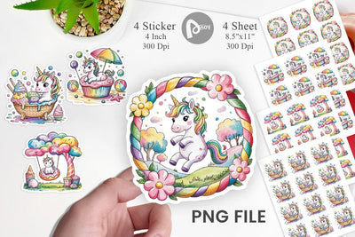 Watercolor Candy Unicorn Summer Sticker Sublimation artnoy 