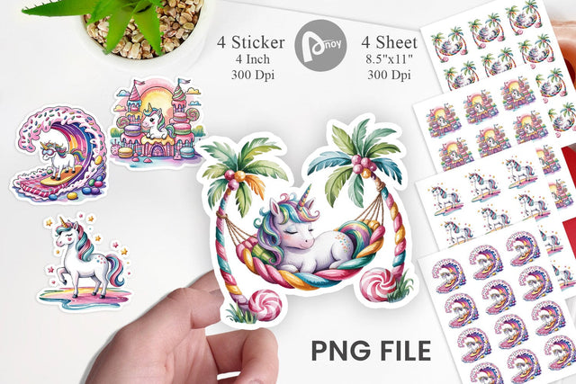Watercolor Candy Unicorn Summer Sticker Sublimation artnoy 