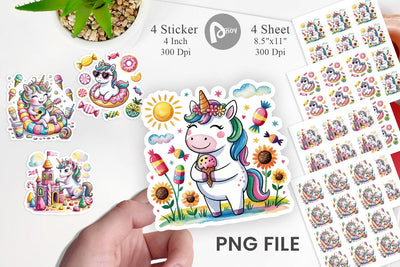 Watercolor Candy Unicorn Summer Sticker Sublimation artnoy 
