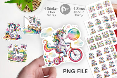 Watercolor Candy Unicorn Summer Sticker Sublimation artnoy 
