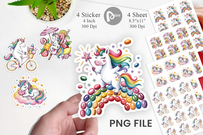Watercolor Candy Unicorn Summer Sticker Sublimation artnoy 