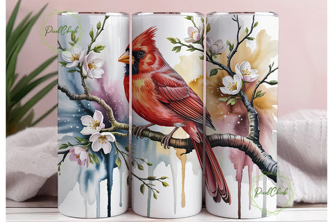 Watercolor Cardinal Bird Tumbler Wrap Sublimation PixelChick 