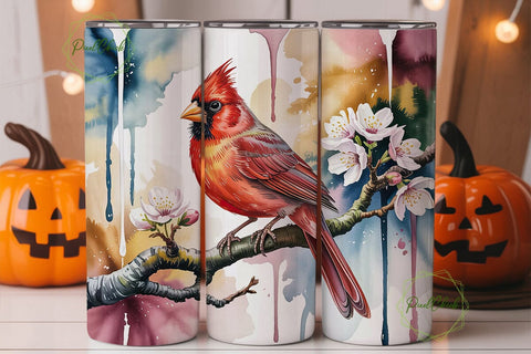 Watercolor Cardinal Bird Tumbler Wrap Sublimation PixelChick 