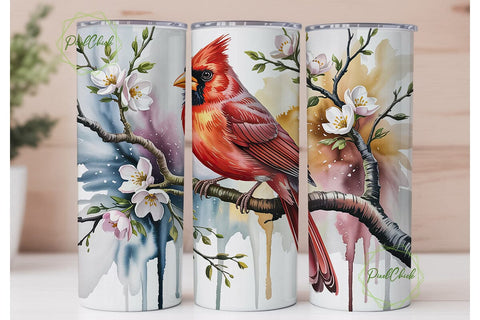 Watercolor Cardinal Bird Tumbler Wrap Sublimation PixelChick 