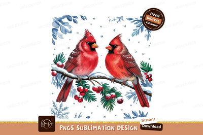 Watercolor Cardinal Birds Winter Berries Sublimation Png Sublimation Designangry 