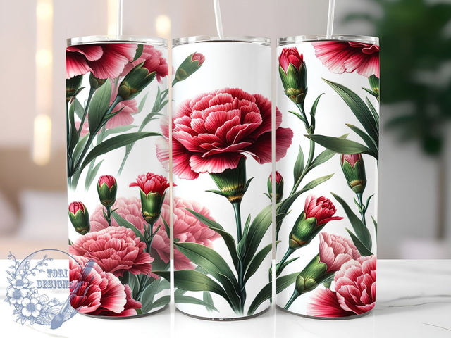 Watercolor Carnation Flower 20oz Skinny Tumbler, January Birth Flower Tumbler Png, Straight & Tapered Tumbler Wrap, Instant Digital Download Sublimation ToriDesigns 
