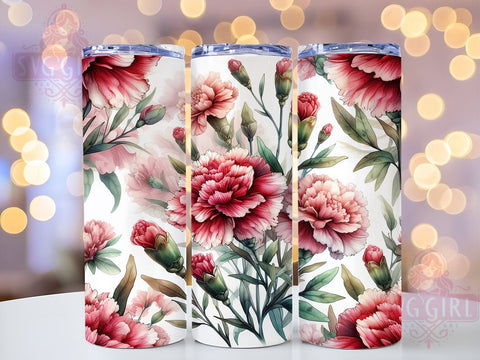 Watercolor Carnations 20oz Tumbler Wrap Sublimation Design, Straight Tapered Tumbler Wrap, Red Flowers Tumbler Png, Instant Digital Download Sublimation SvggirlplusArt 