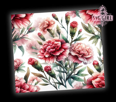 Watercolor Carnations 20oz Tumbler Wrap Sublimation Design, Straight Tapered Tumbler Wrap, Red Flowers Tumbler Png, Instant Digital Download Sublimation SvggirlplusArt 