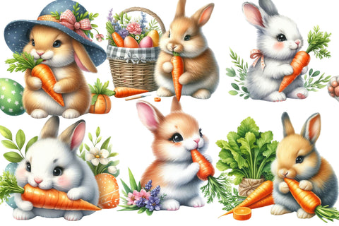 Watercolor Carrot Bunny Rabbit Clipart Sublimation Rupkotha 