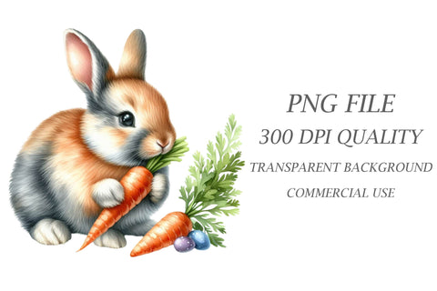 Watercolor Carrot Bunny Rabbit Clipart Sublimation Rupkotha 