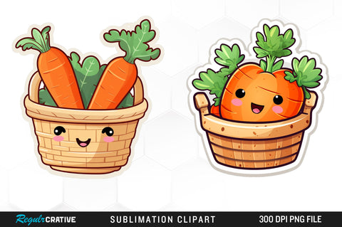 Watercolor Carrot in Basket Clipart Bundle Sublimation Regulrcrative 