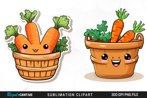 Watercolor Carrot in Basket Clipart Bundle Sublimation Regulrcrative 