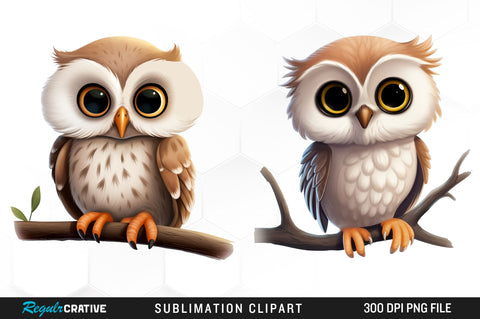 Watercolor Cartoon Owl Clipart Bundle Sublimation Regulrcrative 