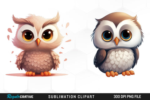 Watercolor Cartoon Owl Clipart Bundle Sublimation Regulrcrative 