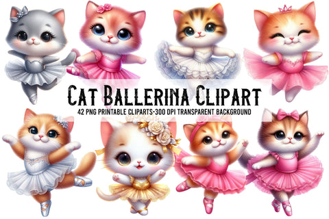 Watercolor Cat Ballerina Clipart PNG Sublimation Rupkotha 