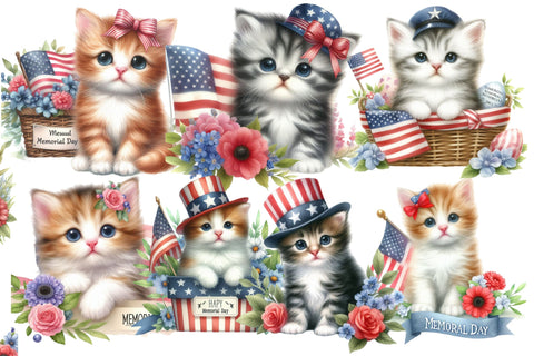 Watercolor Cat Memorial Day Clipart Sublimation Rupkotha 